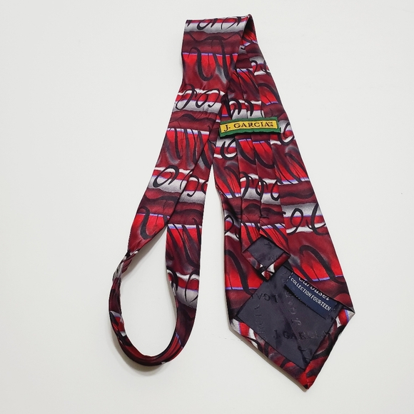 J. Garcia Red Abstract Pattern Men's Silk Necktie Carousel Collection 14 - Picture 5 of 5